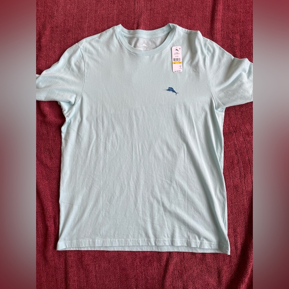 Aqua light blue/green Tommy Bahama Men Med tee, new w/ tags, 100% cotton (Peru)